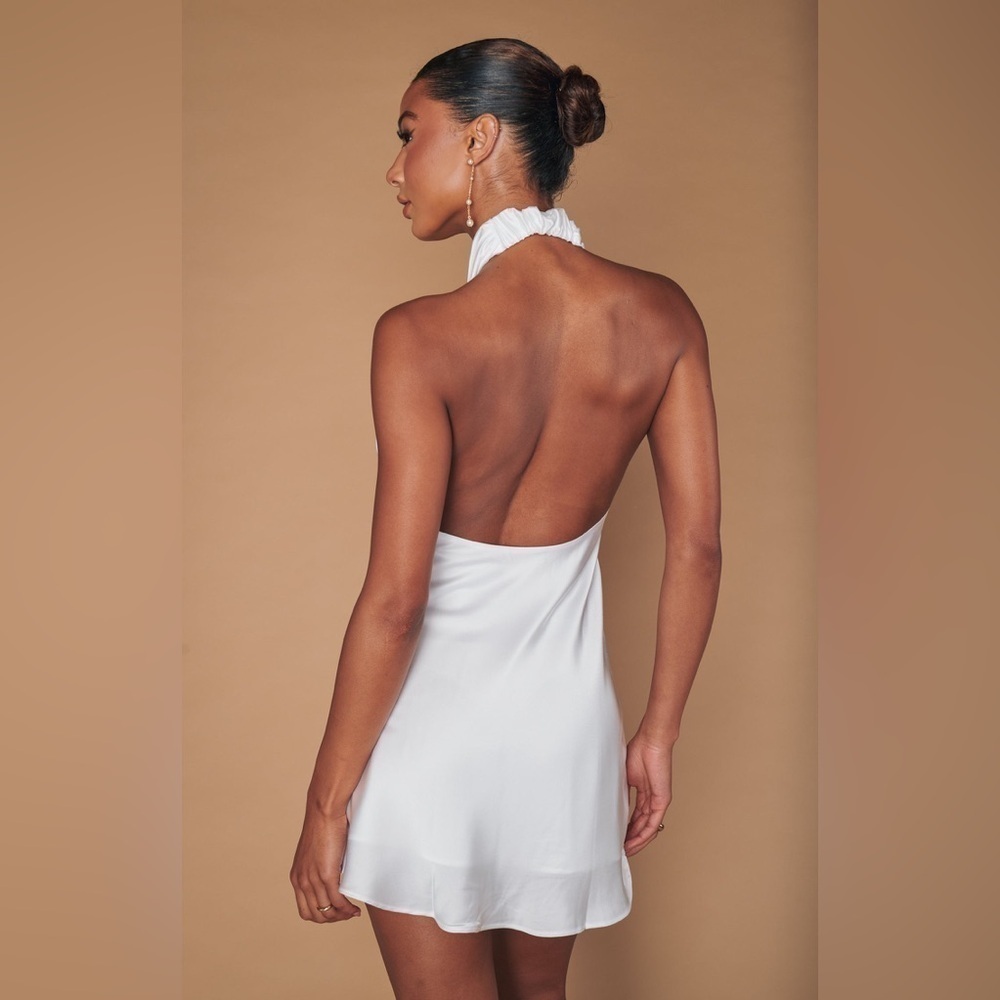 SHOW ME YOUR MUMU Jasmine Halter Mini Dress In Ivory Luxe Satin - Picture 7 of 11